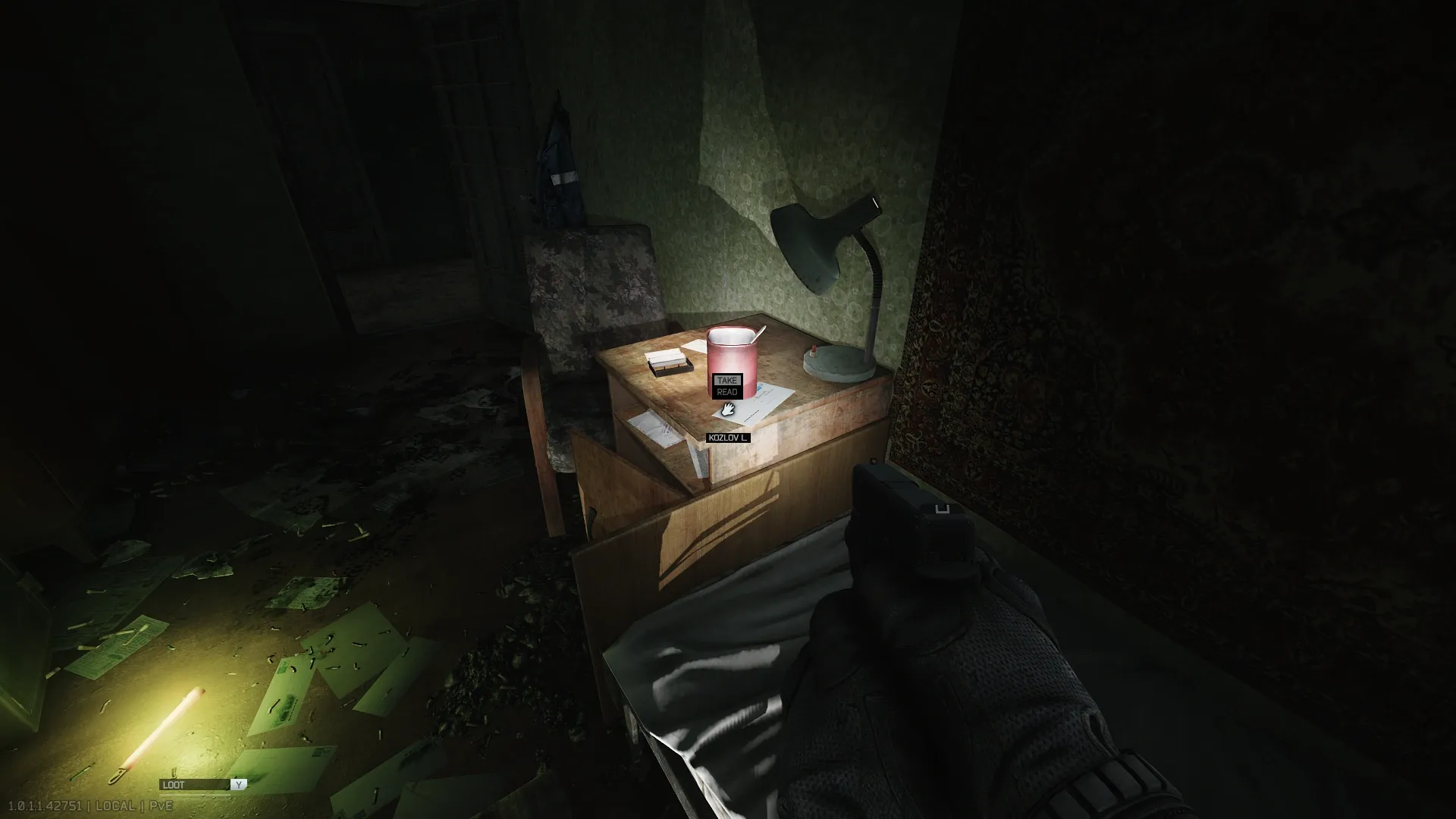 The letter inside the room is on the nightstand