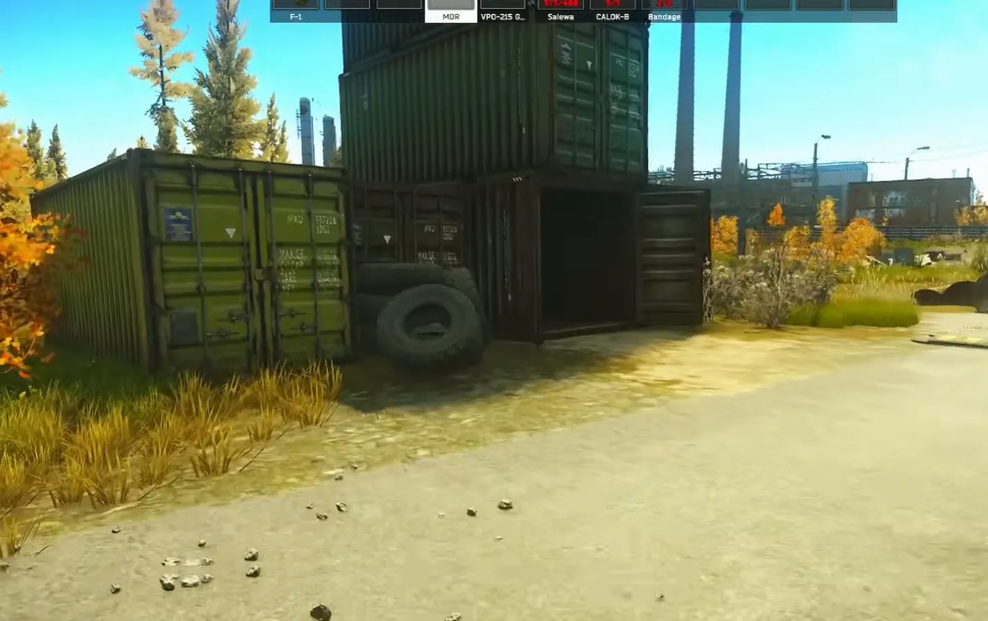 The wheels by the containers
