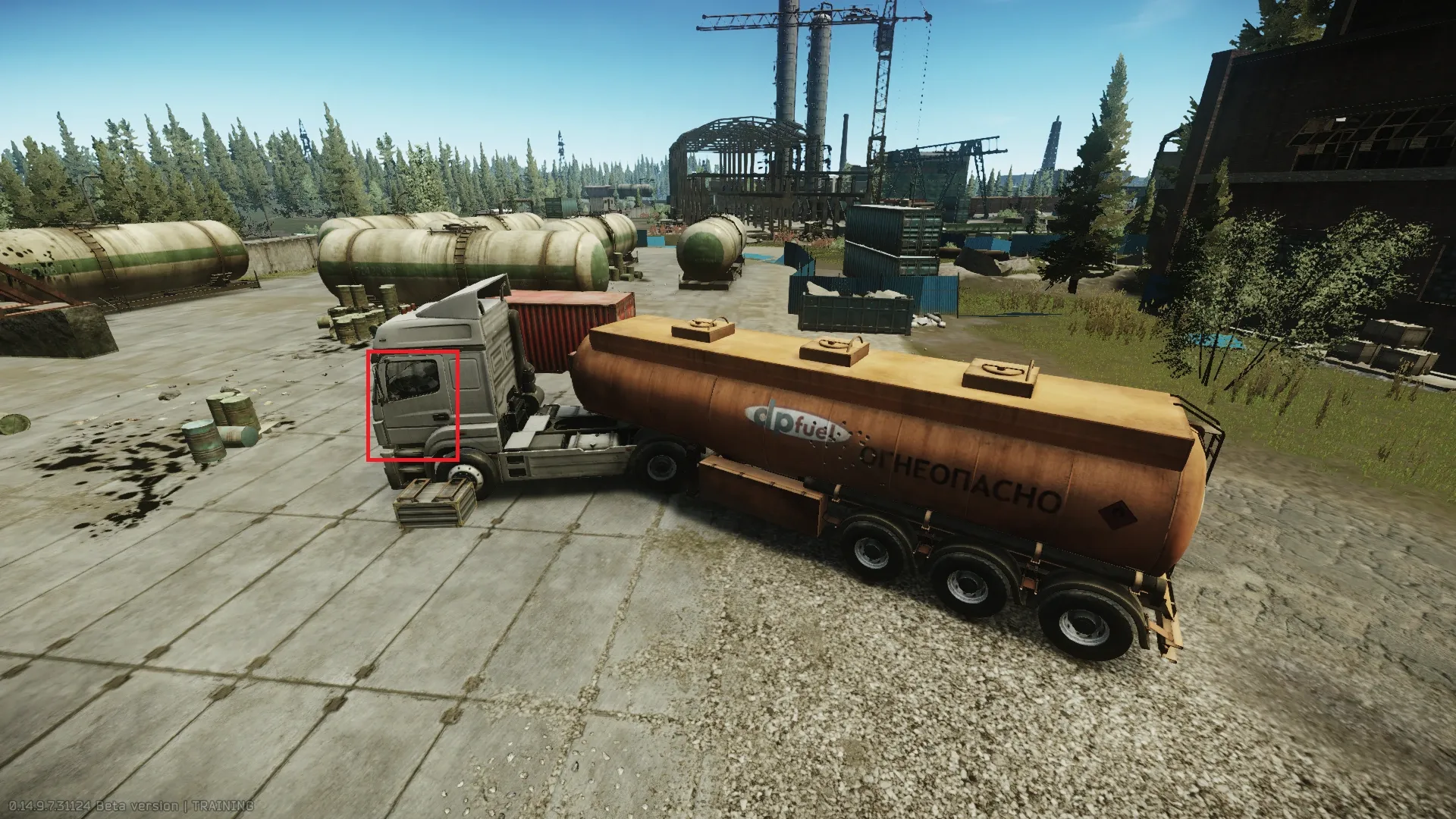 The fuel tanker truck driver door