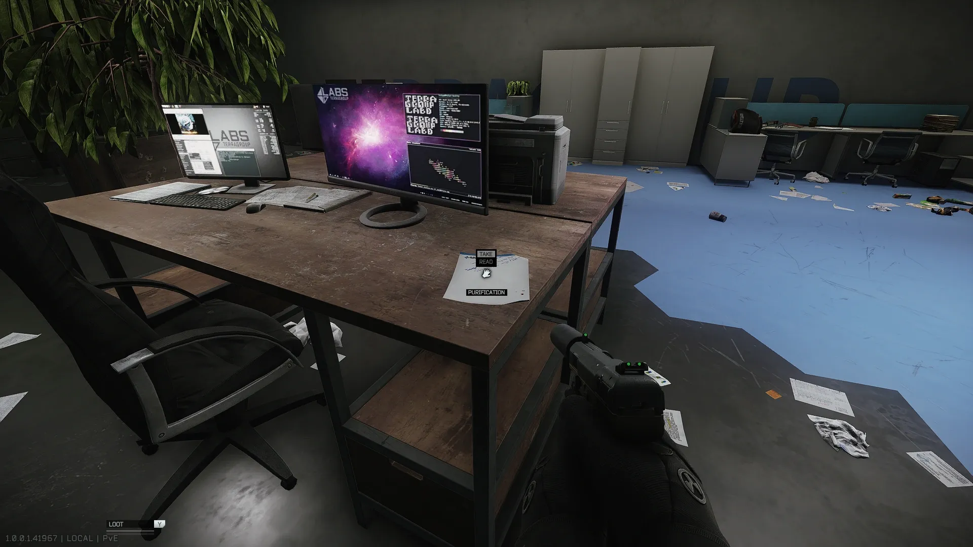 Note on the desk with turned on screens