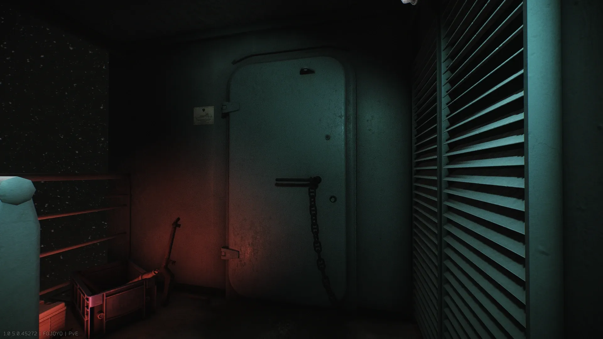 The damaged door with the chains