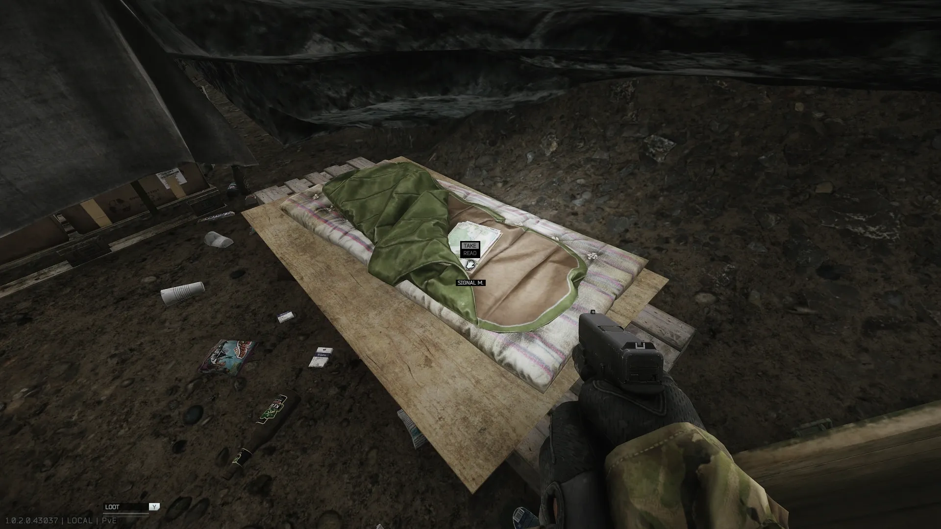 Map with triangulated signal in the sleeping bag under the rock