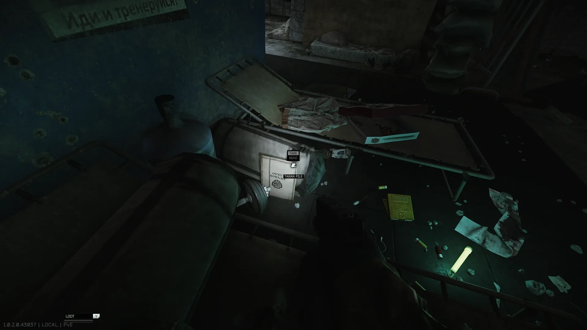 Taran's personal file between the beds