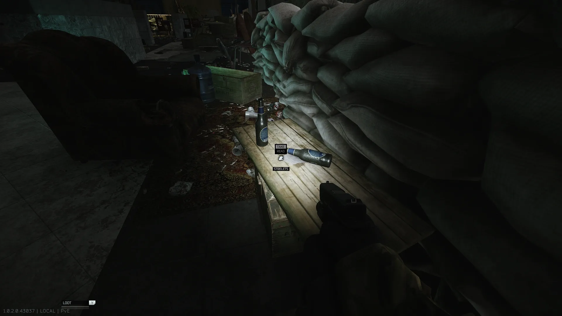 Strelets' note next to bottles near the armchair on the second floor