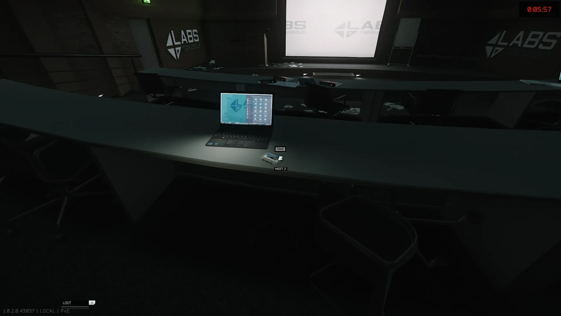 Tape #2 in the lecture room on one of the desks next to a laptop