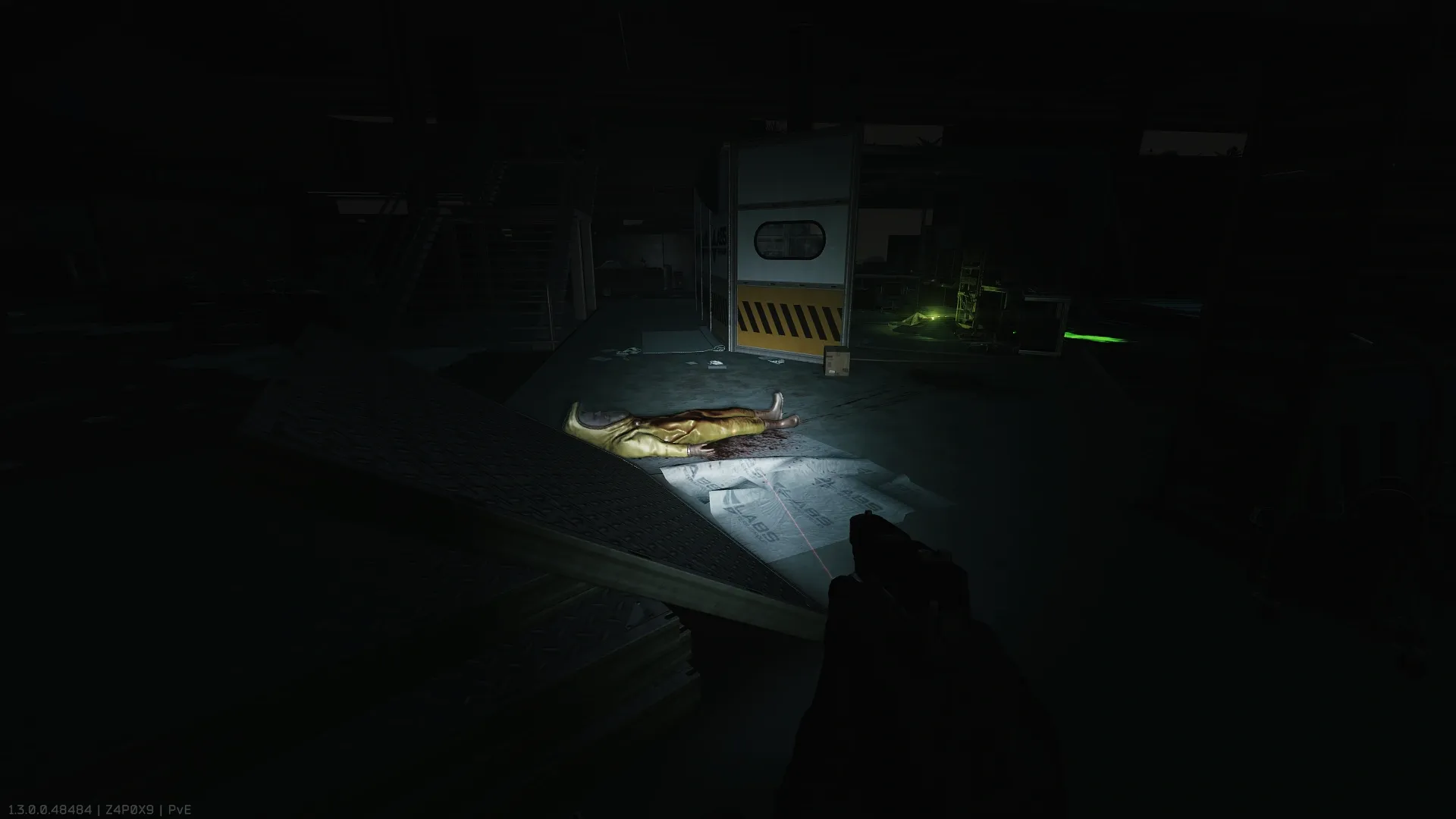 Locate the dead scientist in a hazmat suit on Infected Lab or Infected Factory — 1
