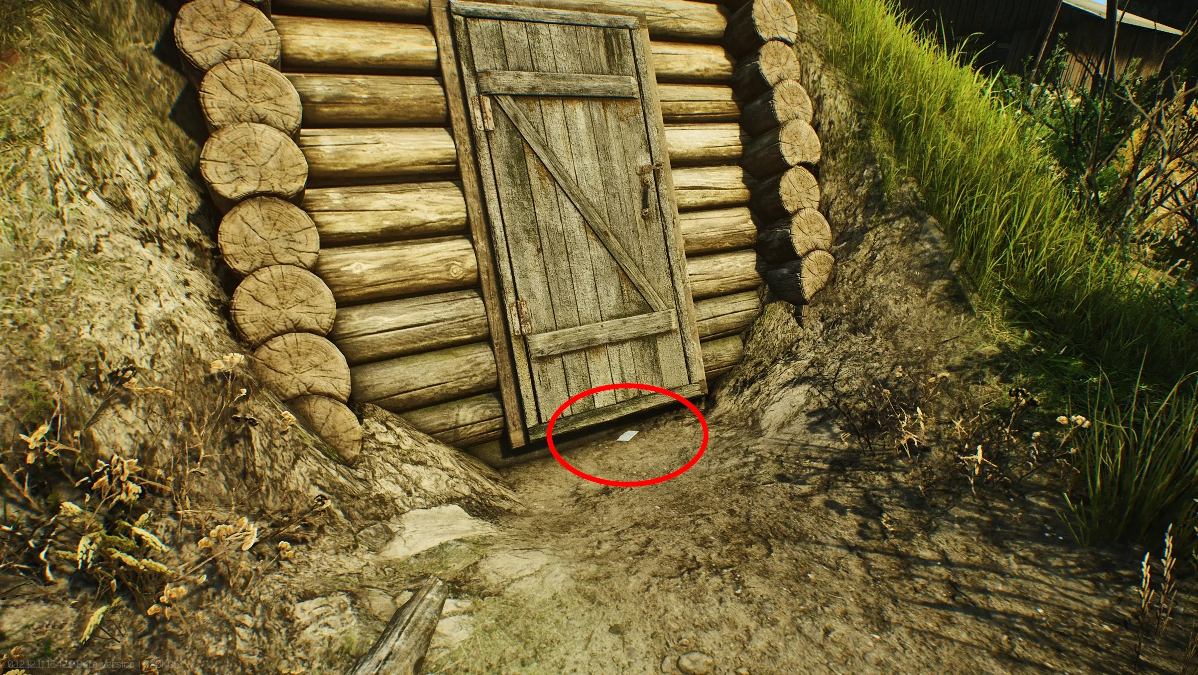 Closeup of the hideout with the message