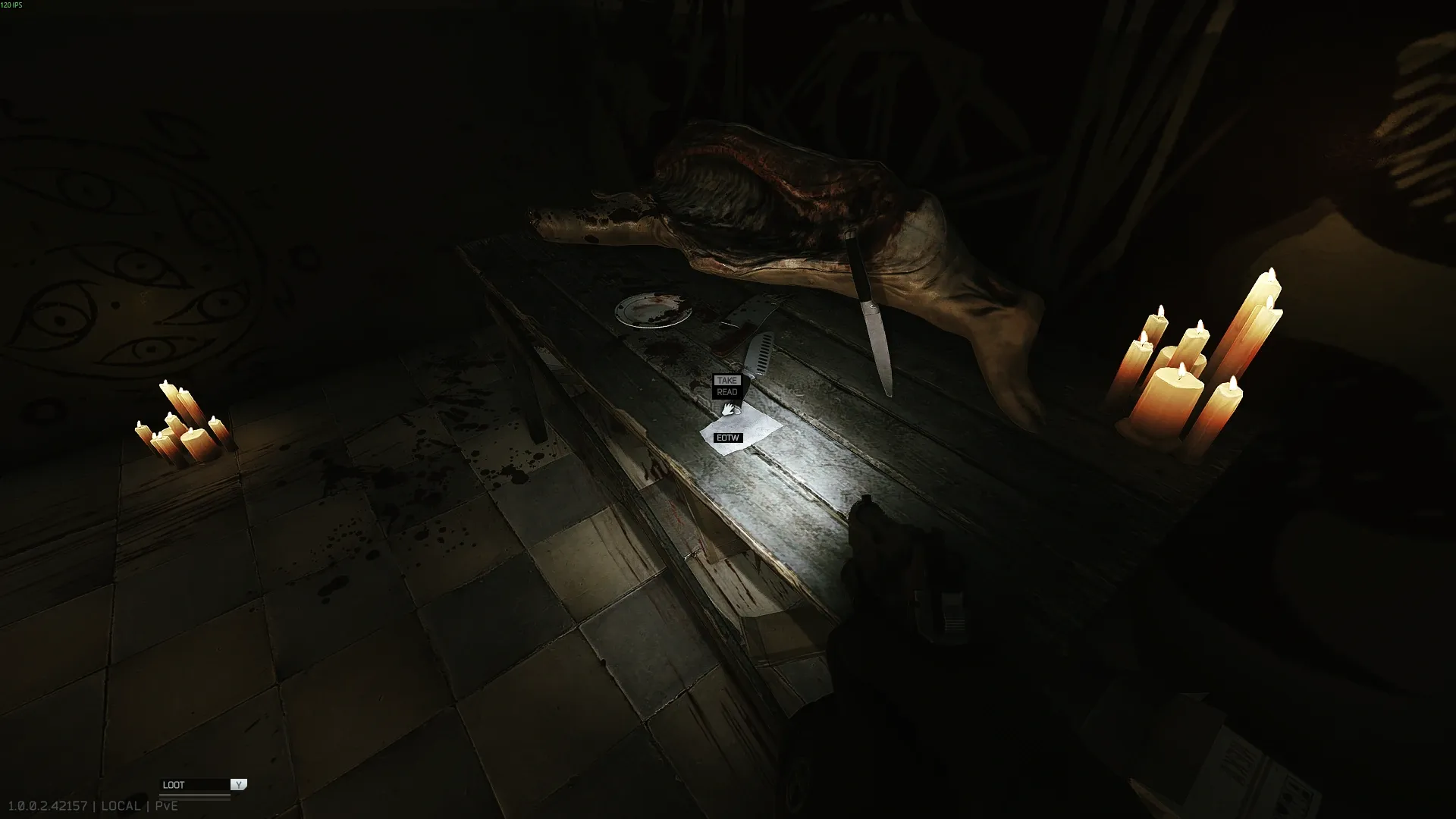 RB-BK: the note on the table with the pig carcass