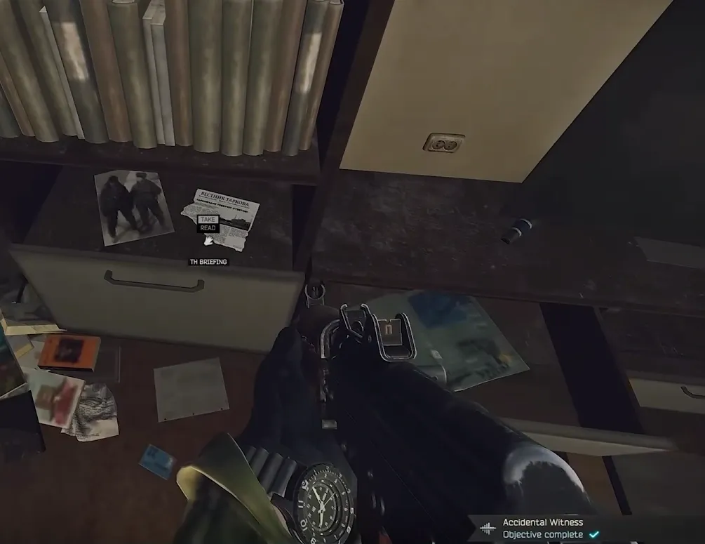 Tarkov Herald summary: in the bottom compartment of the shelf next to the TV