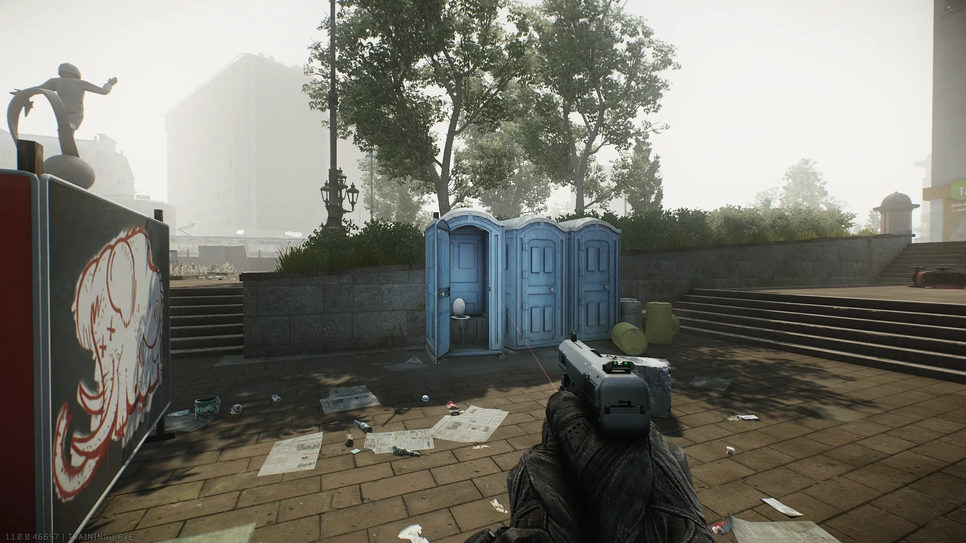The bio toilets in front of the Rodina cinema