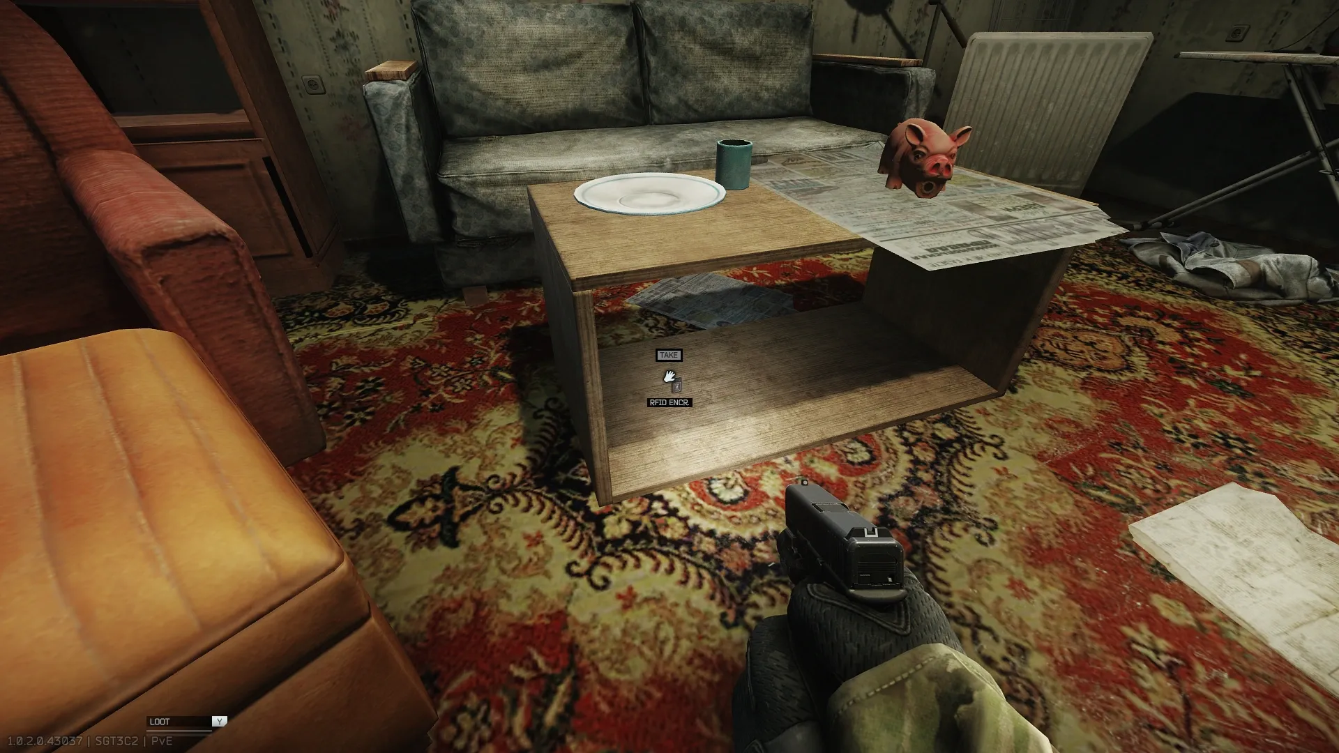 The encryption device is under the coffee table