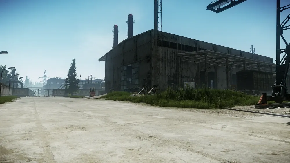 The warehouse with the vehicle inside.