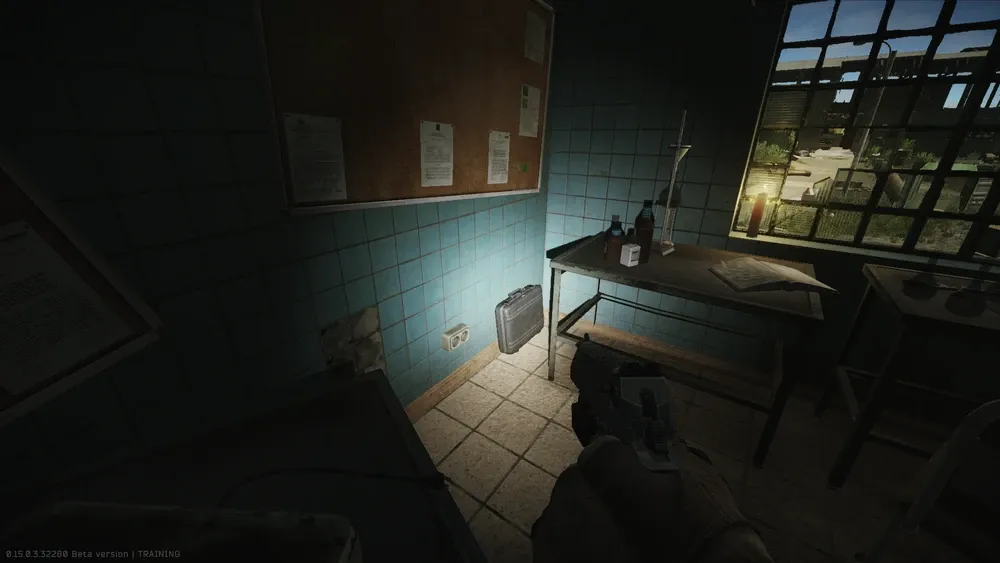 3: In the experiment's area, in the southwest corner on the floor