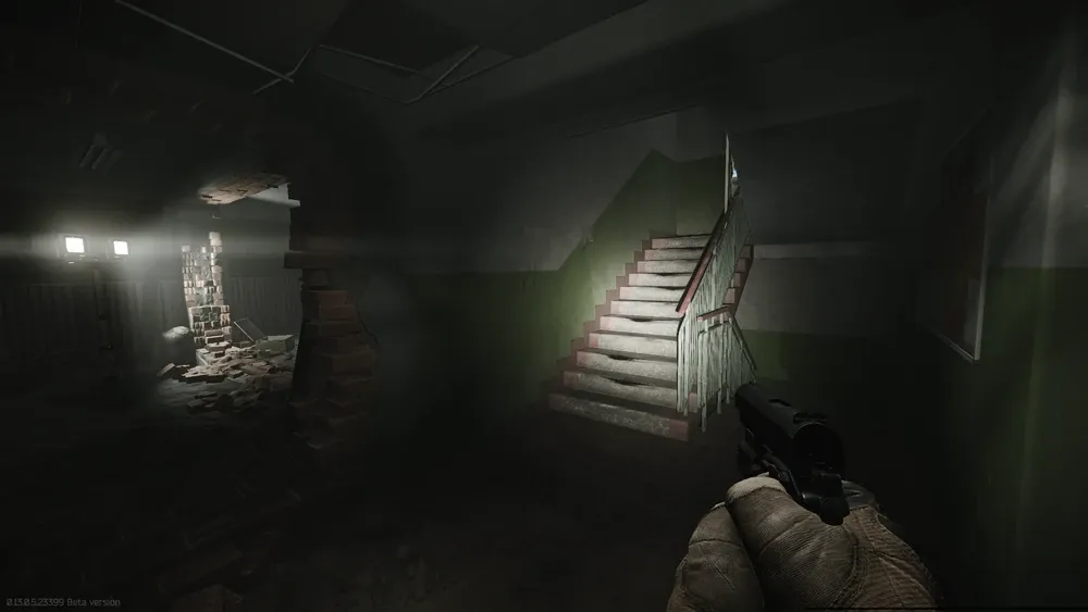 Bottom of the stairs going to second floor objective rooms