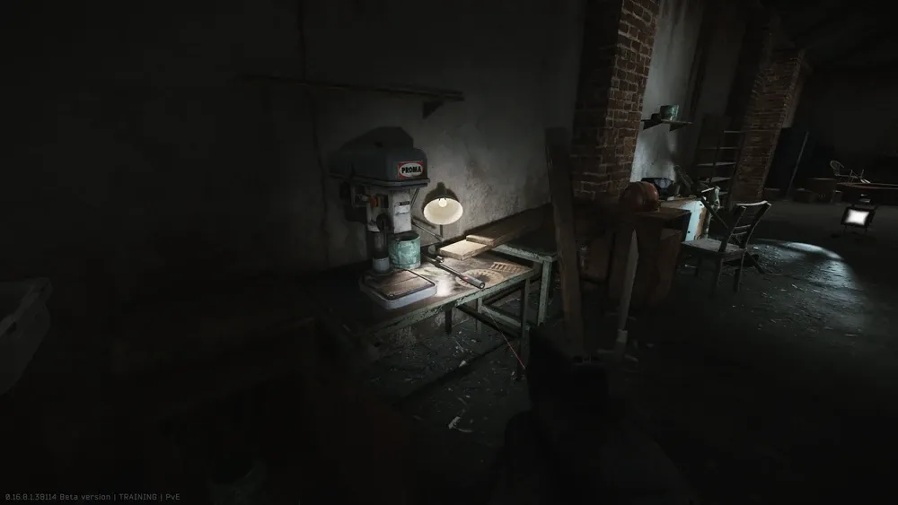 First spawn in building #6: On the table with the lamp and the bench drill