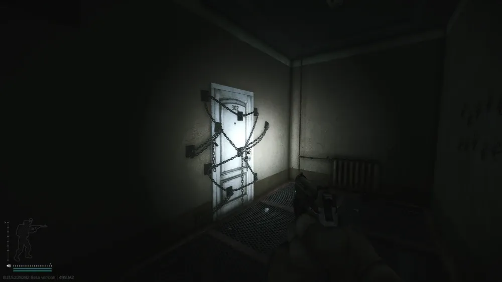 Chained door in the locked area where the first camera has to be placed at the heater
