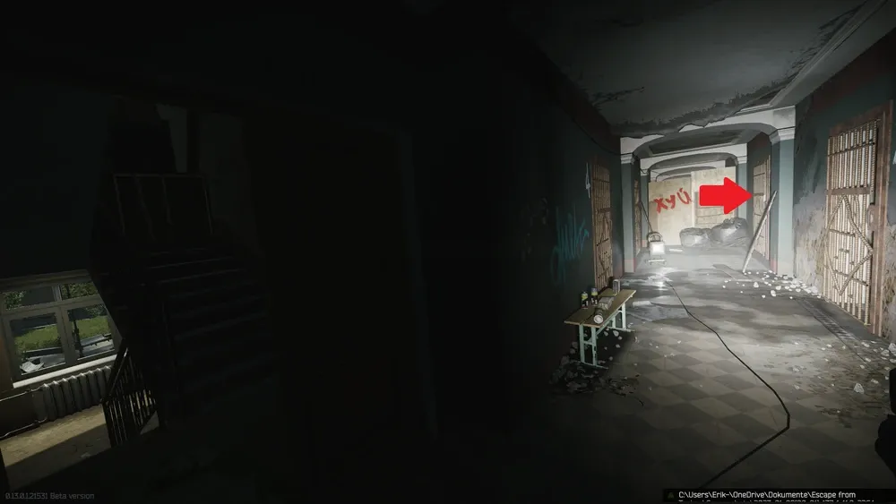 Third floor hallway with cell no. 1 marked