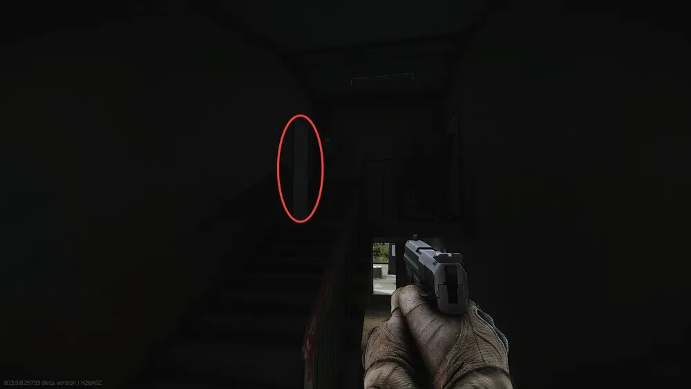Go upstairs and open the left door.