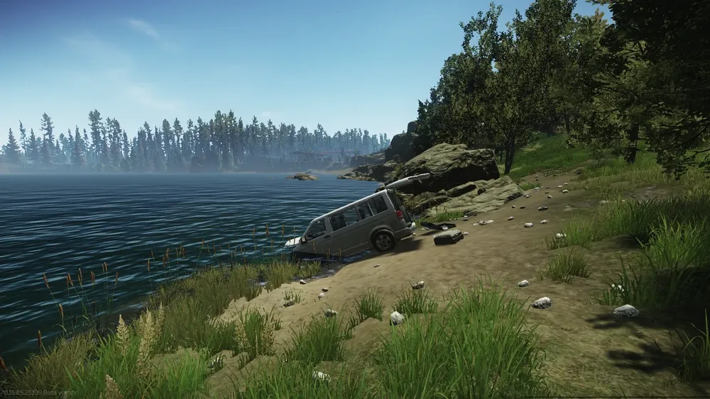 Minivan by the lake