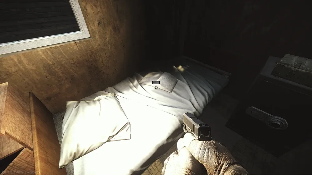 The bed with the book near the safe where the goldchains need to be placed