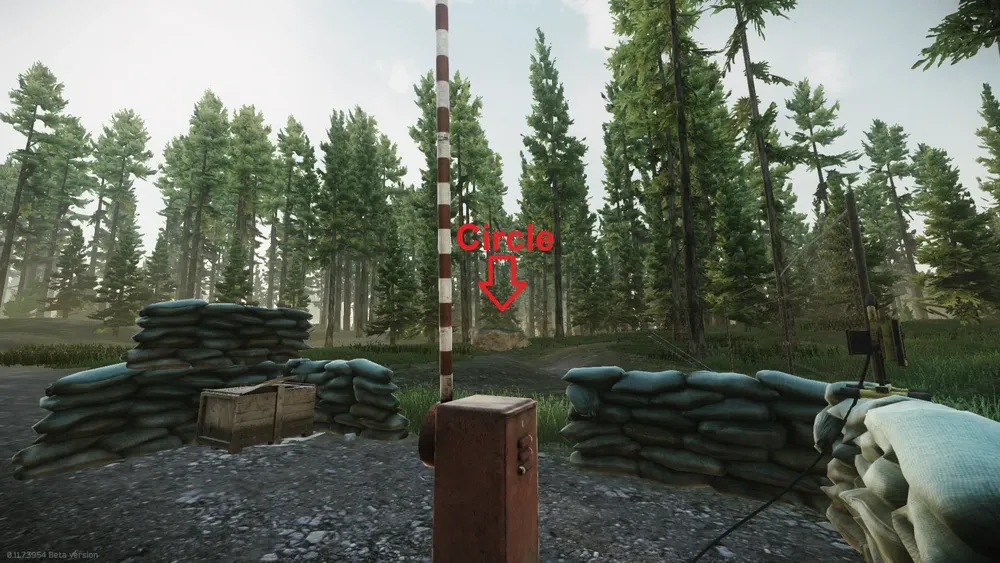 View from the checkpoint towards the marked circle stashing spot